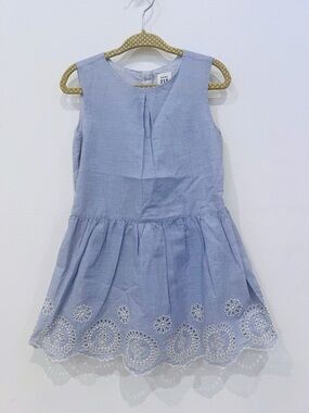 Light Blue Sleeveless Eyelet Hem Girls' cotton 100% Dress size:2years